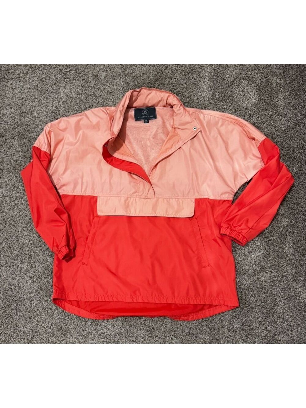 Lauren James Coral Reef Windbreaker Womens M Peach Pink Anorak Packable Hood
